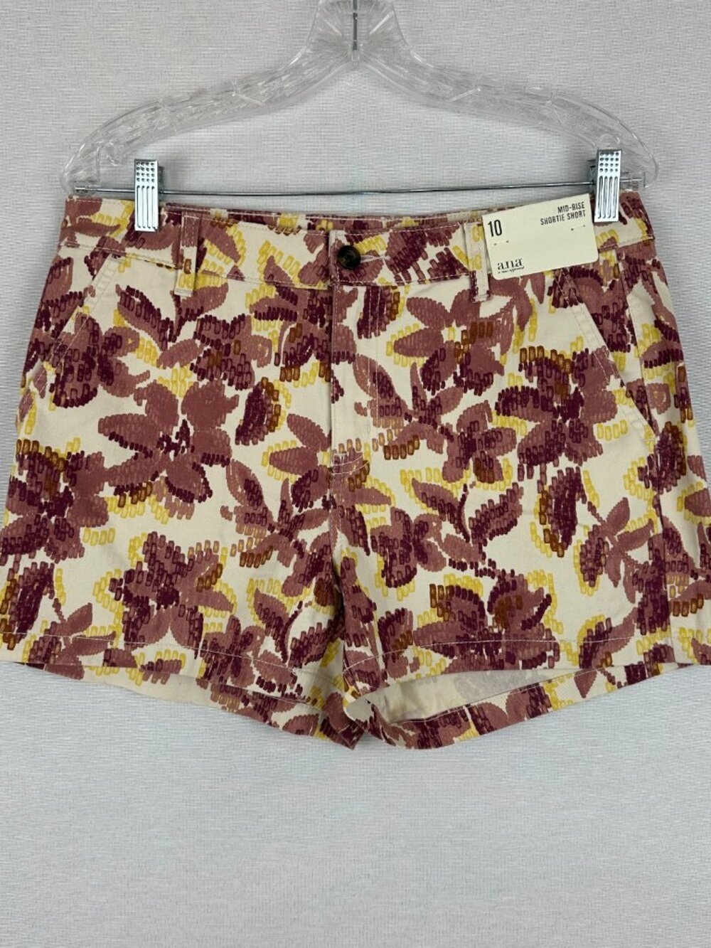 A.N.A WOMEN'S MID-RISE SHORTIE SHORTS A STYLIZED ROSE FLORAL PRINT NWT SIZE 10